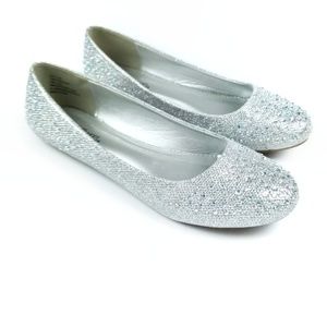 HotCakes Rhinestone Silver Ballet Dress Flats